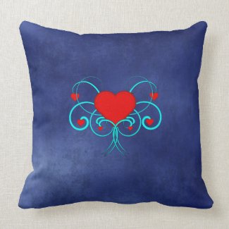 Vector Hearts Blue Grunge Throw Pillow