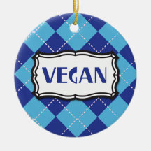 Vegan (Blue Argyle) Christmas Ornament