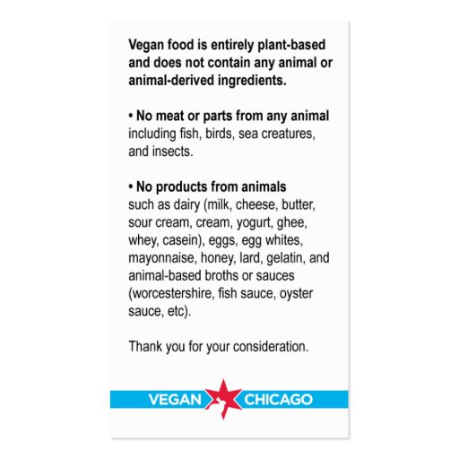 Vegan Chicago Restaurant Card Business Card Templates (back side)