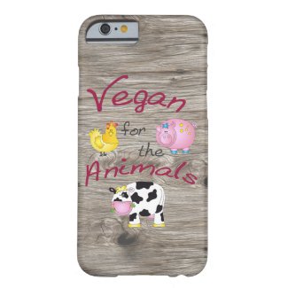 "Vegan for the Animals" with Cute Pig, Cow & Hen