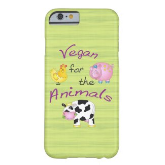 "Vegan for the Animals" with Cute Pig, Cow & Hen