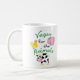 "Vegan for the Animals" with Cute Pig, Cow, & Hen