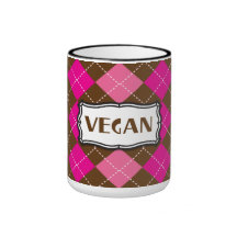 Vegan Pride Pink Brown Argyle Coffee Mugs