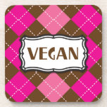 Vegan Pride Pink Brown Argyle Drink Coasters