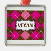 Vegan Pride Pink Brown Argyle Christmas Tree Ornaments