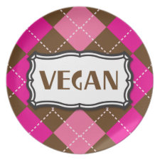 Vegan Pride Pink Brown Argyle plate