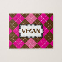 Vegan Pride Pink Brown Argyle Puzzles