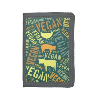 "Vegan" Word-Cloud with Cow, Pig, & Hen Wallet