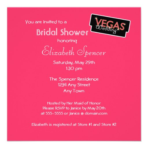 Vegas Lights Pink Bridal Shower Invitation (front side)