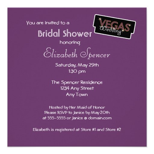 Vegas Lights Purple Bridal Shower Invitation (front side)