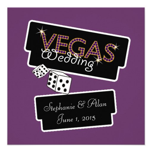 Vegas Lights Purple Wedding Invitation (front side)