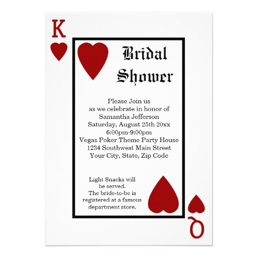 Vegas Playing Card King/Queen Bridal Shower (front side)