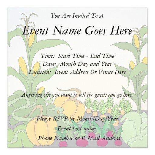Vegetable Garden Custom Invitations