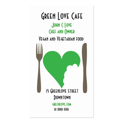 Vegetarian Cafe business card (front side)