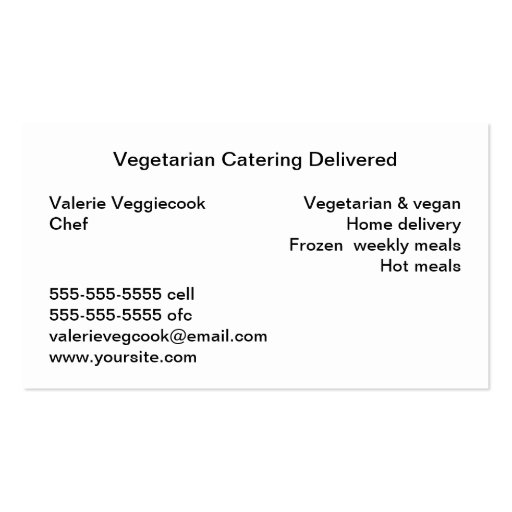 Vegetarian Meal Delivery Business Business Card (back side)