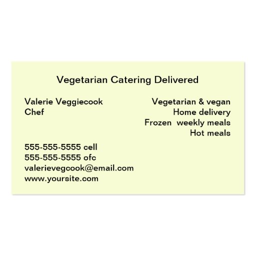 Vegetarian Meal Delivery Business Business Cards (back side)