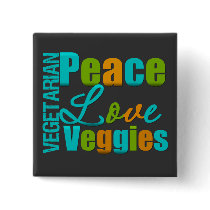 Vegetarian Peace Love Veggies buttons by vegetariangiftshop Vegetarian Peace Love Veggies buttons