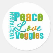Vegetarian Peace Love Veggies Round Stickers