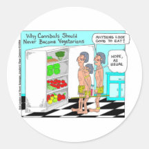 Veggie Cannibals Funny Offbeat Cartoon Gifts Round Stickers