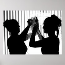 Veil Adjust Bride Photograph B/W Wedding Picture Poster