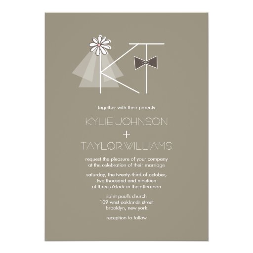 Veil & Bow Tie Monogram Custom Wedding Invitation