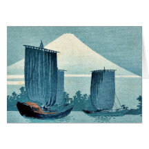 Veleros y el monte Fuji por Uehara, Konen Ukiyoe Felicitaciones