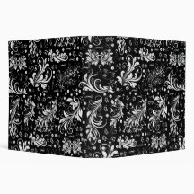 Venetian Ornament Antique Damask Black, White 3 Ring Binder