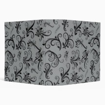 Venetian Ornament Antique Damask Gray, Black 3 Ring Binder