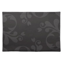 Venetian Ornament Antique Damask Gray, Black Placemats