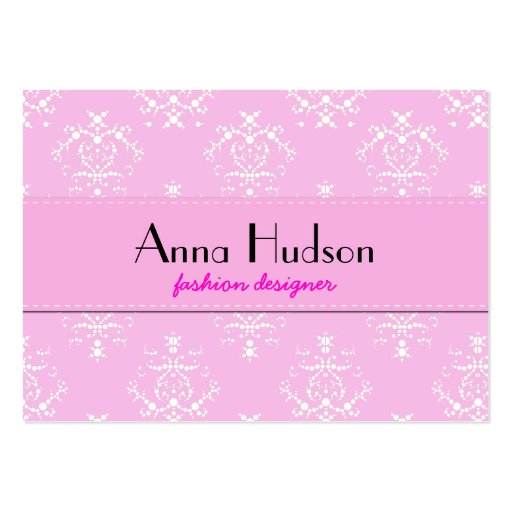 Venetian Ornament Antique Damask Pink, White Business Card Templates (front side)