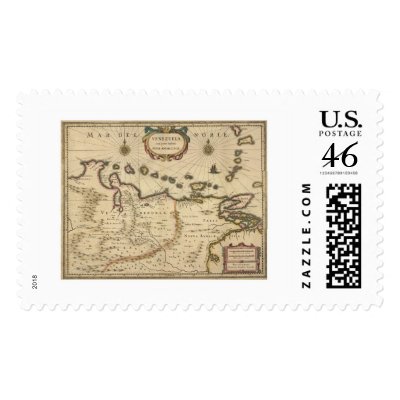 Venezuela by Hondius Map - 1630 Postage Stamp by lc_maps map of venezuela coast. Venezuela by Hondius Map - 1630 Postage Stamp by lc_maps
