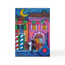 'Venice Amore' - Perfect Valentines Day Card for that special someone. Adorable, romantic Venice painting motif with two cats in love by artist Lisa Lorenz.