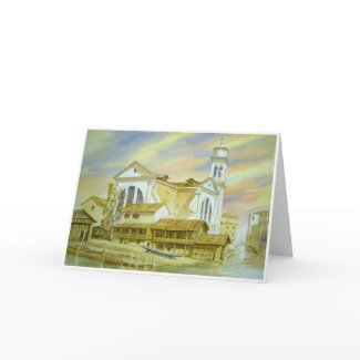 Venice boatyard watercolor painting greeting card card