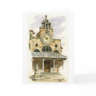 Venice Clock Rialto - Watercolor greeting card. card