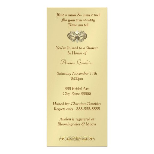 Venice Teal Masquerade Bridal Shower Invitation