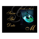 Venice Teal Masquerade Mask Save The Date Postcard