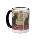 ringer_mug - Théophile Alexandre Steinlen (1859 – 1923) was a Swiss artist who became immersed in the avant-garde world of the Chat Noir  Café after moving to Paris’ bohemian Montmartre section. In Paris, he created over 400 Art Nouveau illustrations, as well as  advertisements and stylized nightclub posters, which often featured cats.   This version of the Vente Hôtel Drouot poster has the faded colors of the original.