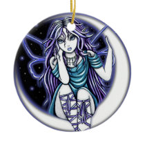 venus, moon, crescent, teal, violet, fairy, faery, faerie, fae, fairies, art, fantasy, big, eyed, myka, jelina, mika, faeries, Ornament with custom graphic design