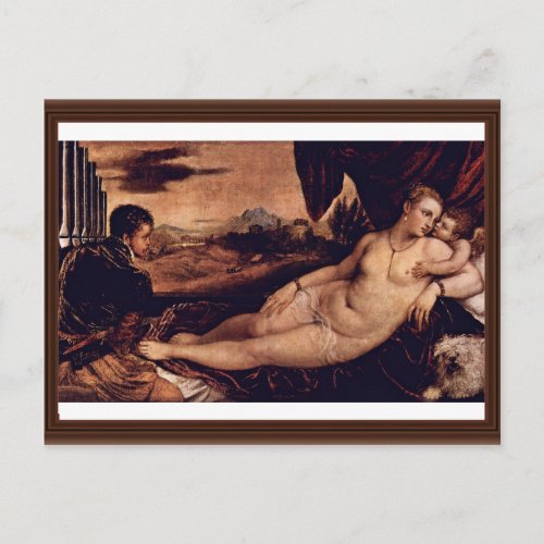 Venus With Cupid And Organist Dog By Tizian Post Card