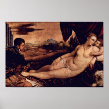 Venus With Cupid And Organist Dog By Tizian Posters