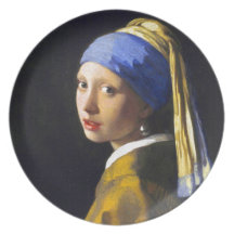 ~ Vermeer del pendiente de la perla del chica w Platos