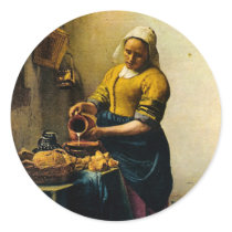 Vermeer's Maidservant Pouring Milk (circa 1660) Round Stickers
