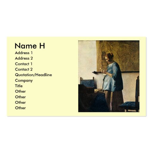 Vermeer's Woman in Blue Reading a Letter ca.1665 Business Card Template