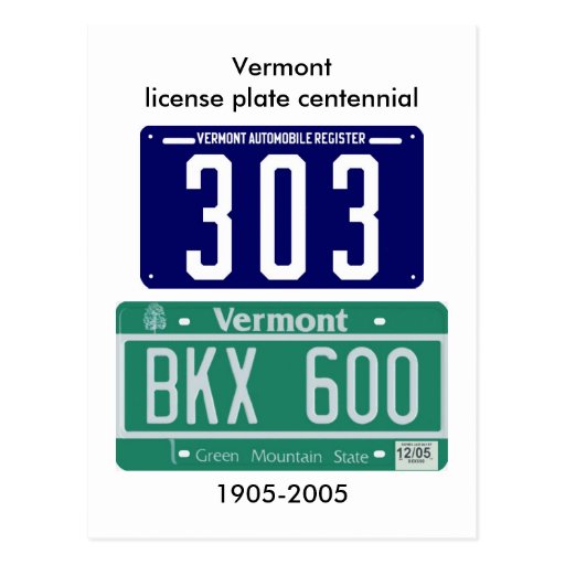 Vermont license plate centennial postcard Zazzle