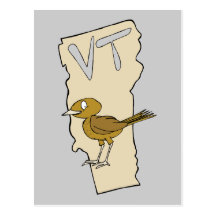 Vermont VT Cartoon Map & State Bird Art Post Card