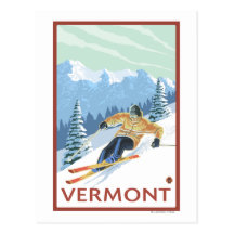 VermontDownhill Skier Scene Postcards