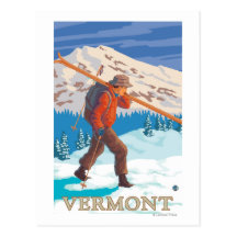 VermontSkier Carrying Skis Postcards