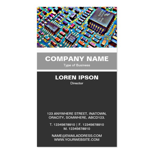 Vertical Banded - Colorful Circuitry Business Card Template (front side)