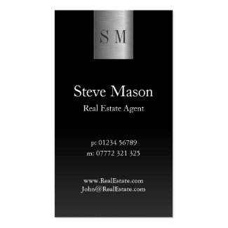 Vertical Black Steel Monogram Business Card