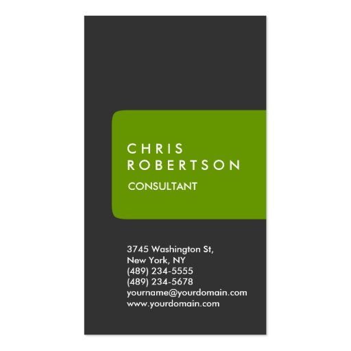 Vertical Grey White Green Stripe Business Card (front side)